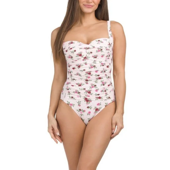 Betsey Johnson Barely There Rose Floral Print One-Piece Swimsuit Size XL Summer - Picture 1 of 7